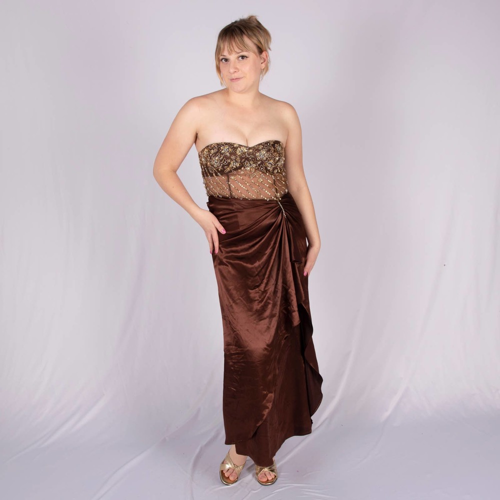 Y2k Amelie Brown Corset Prom Dress | S | Bust 36" | Vintage size 4 | Vintage VTG